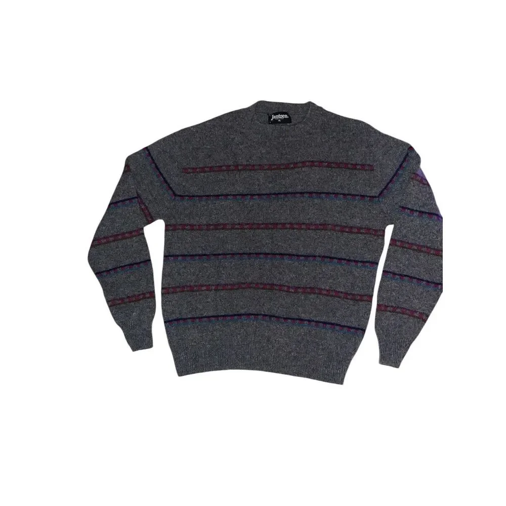 Jantzen VTG‎ Sweater Mens XL Gray Long Sleeve Wool Crew Neck USA Made Vintage